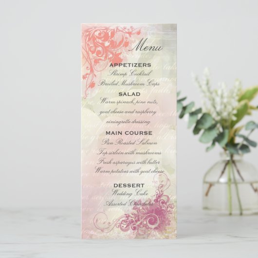 Romantische Bloemen Trouwmenu Sjabloon Menu (Staand voorkant)