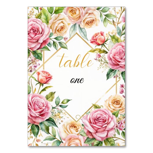 Romantische Bloemen Trouwtafel Nummer Kaart (Voorkant)