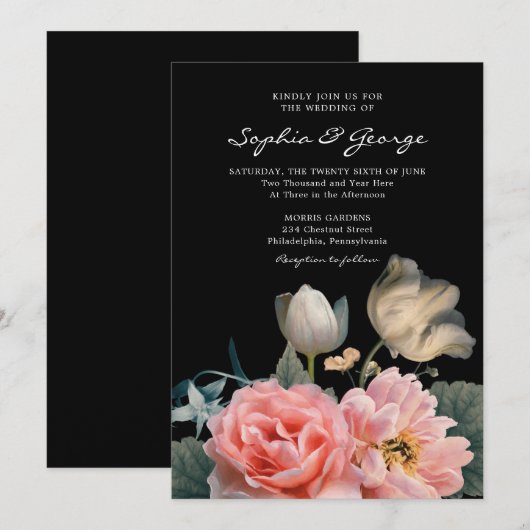 Romantische Bloemen Uitnodiging Kaart (Voorkant / Achterkant)