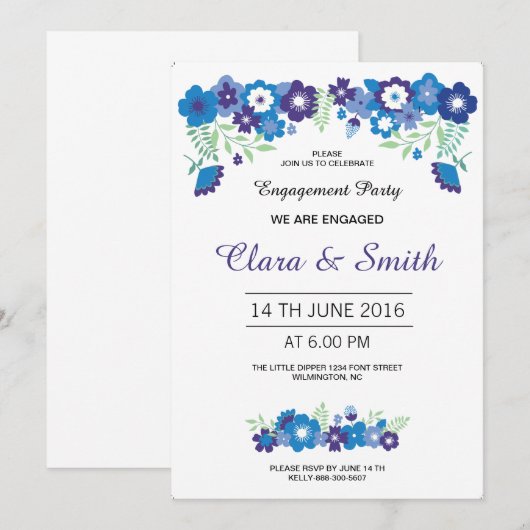 Romantische bloemen uitnodiging voor verlovingsfee (Voorkant / Achterkant)