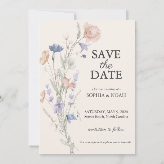 Romantische Bloemen Water Kleur Save the Date Kaar Kaart (Voorkant)