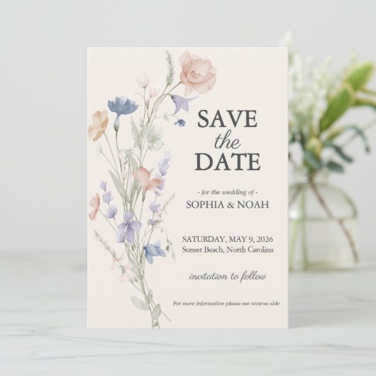 Romantische Bloemen Water Kleur Save the Date Kaar Kaart (Staand voorkant)