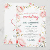 Romantische Bloemen Waterverf Huwelijksuitnodiging Kaart (Voorkant / Achterkant)