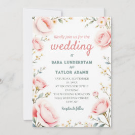 Romantische Bloemen Waterverf Huwelijksuitnodiging Kaart