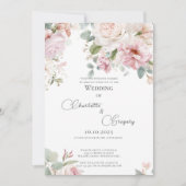 Romantische bloemen waterverf rozen bruiloft kaart (Voorkant)