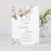 Romantische bloemen waterverf rozen bruiloft kaart (Staand voorkant)