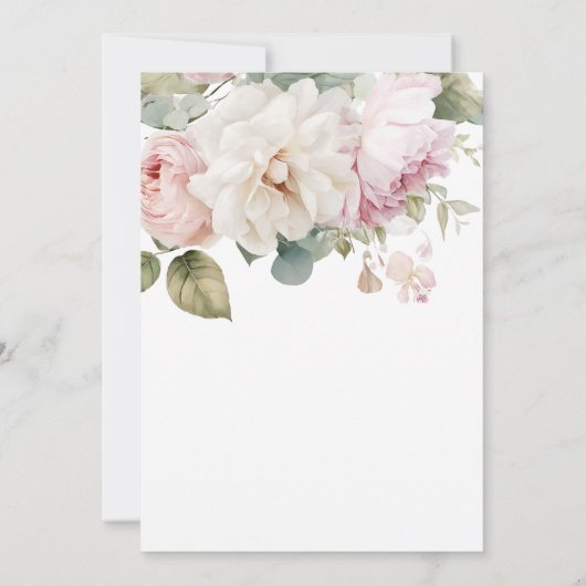 Romantische bloemen waterverf rozen bruiloft kaart (Achterkant)