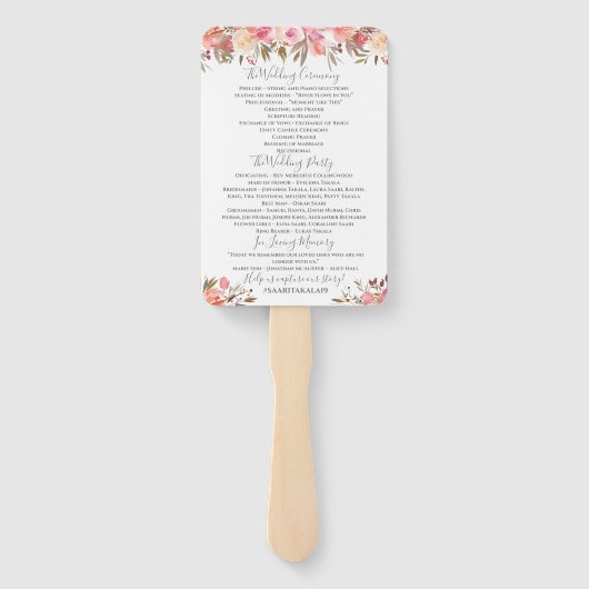 Romantische Bloemen Waterverf Trouwprogramma Handwaaier (Achterkant)