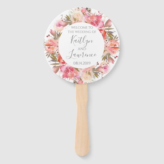 Romantische Bloemen Waterverf Trouwprogramma Handwaaier (Voorkant)