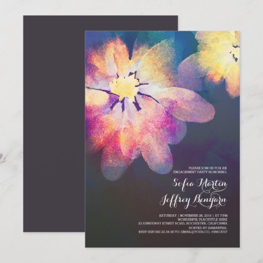 Romantische Bloemen waterverf verlovingsfeest Kaart (Voorkant / Achterkant)