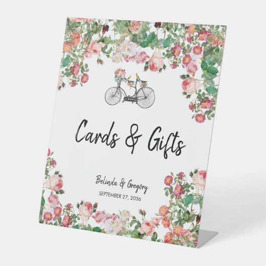 Romantische  bloemen Weddenschapskaarten Reclamebord Met Voetstuk (Voorkant)