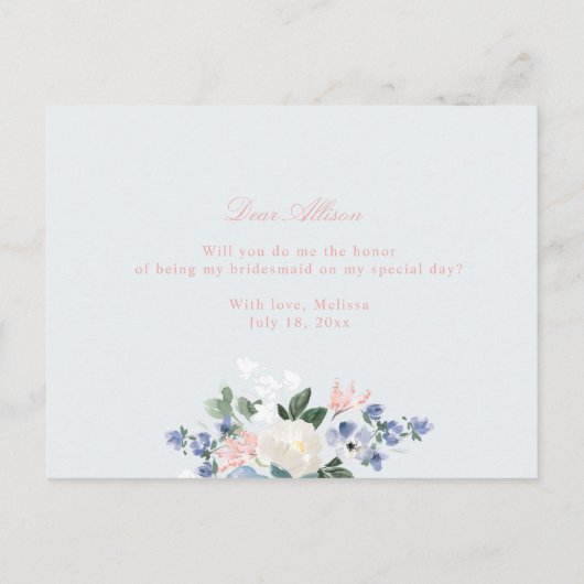 Romantische bloemen zal je mijn bruidsmeisje kaart (Achterkant)