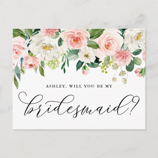 Romantische bloemen zullen je zijn mijn Bridesmaïd Briefkaart (Voorkant)