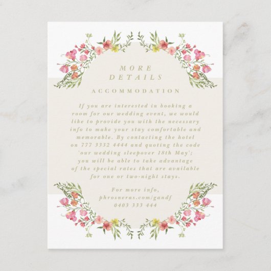 romantische bloemenbogen Digitale bruiloft Details Kaart (Voorkant)