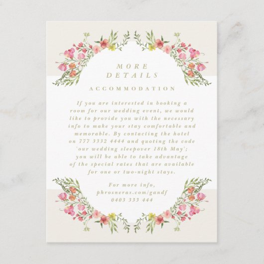 romantische bloemenboog lente tuin bruiloft detail informatiekaartje (Voorkant)