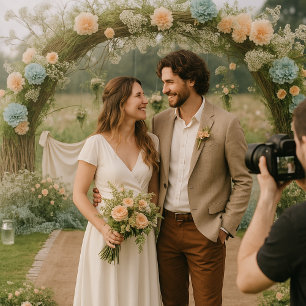Romantische Bloemenboog Tuin Huwelijk Achtergrond Wandkleed