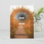 Romantische Bloemenboog Uitnodiging bruiloft Achte (Staand voorkant)