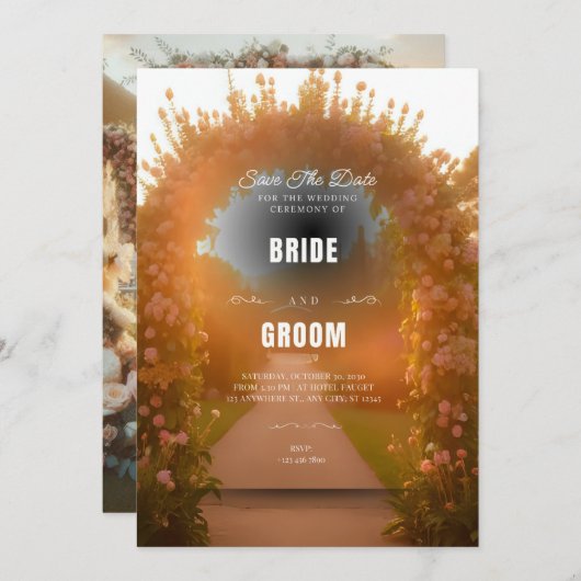 Romantische Bloemenboog Uitnodiging bruiloft Achte (Voorkant / Achterkant)