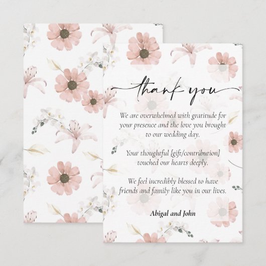 Romantische bloemenbruiloft bedankkaart (Voorkant / Achterkant)