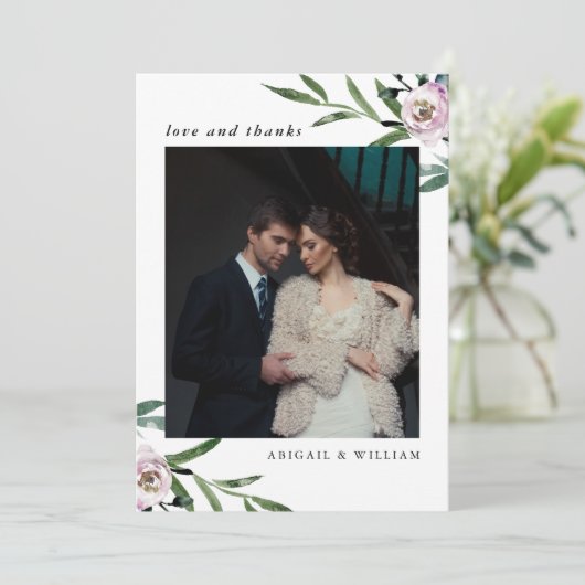 Romantische bloemenbruiloft Dank u fotokaart Bedankkaart (Staand voorkant)