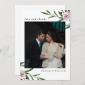 Romantische bloemenbruiloft Dank u fotokaart Bedankkaart (Voorkant / Achterkant)