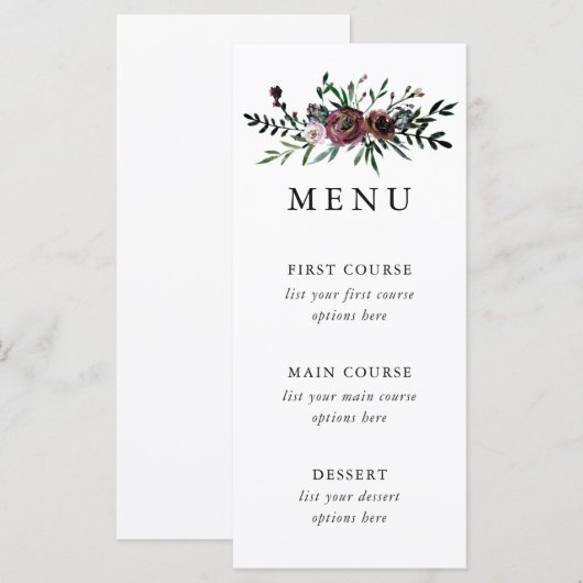 Romantische Bloemenbruiloft Menu Kaart (Voorkant / Achterkant)