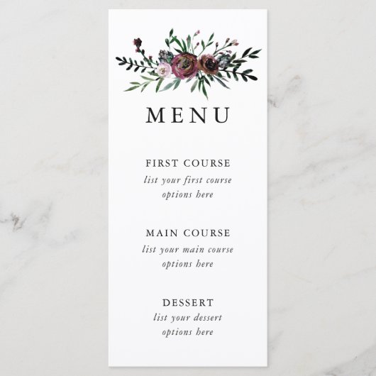 Romantische Bloemenbruiloft Menu Kaart (Voorkant)