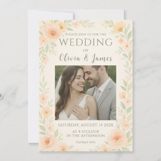Romantische bloemenbruiloft met zachte perzik Roze Kaart (Voorkant)
