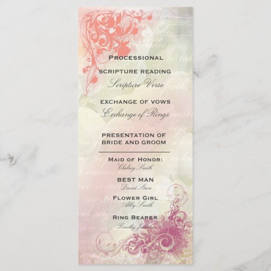 Romantische bloemenbruiloft programma Sjabloon (Achterkant)