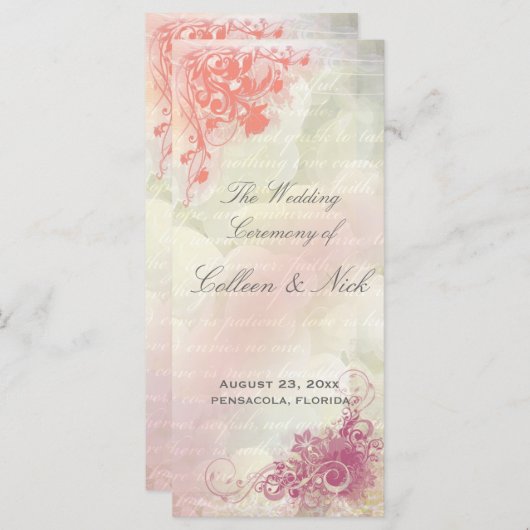 Romantische bloemenbruiloft programma Sjabloon (Voorkant / Achterkant)