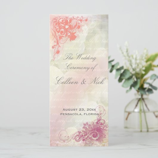 Romantische bloemenbruiloft programma Sjabloon (Staand voorkant)