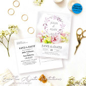 Romantische bloemenbruiloft Save the Date Briefkaart