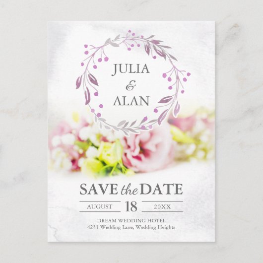 Romantische bloemenbruiloft Save the Date Briefkaart (Voorkant)