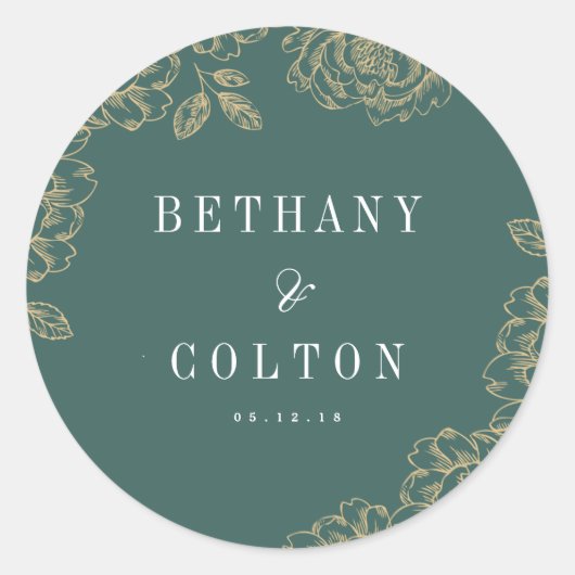 Romantische bloemenbruiloft Sticker | Smaragd (Voorkant)