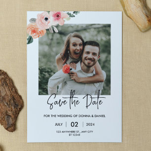 Romantische bloemenfoto 'Save the Date'-sjabloon Kaart
