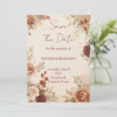 Romantische bloemenhuwelijk in het bos save the date (Staand voorkant)