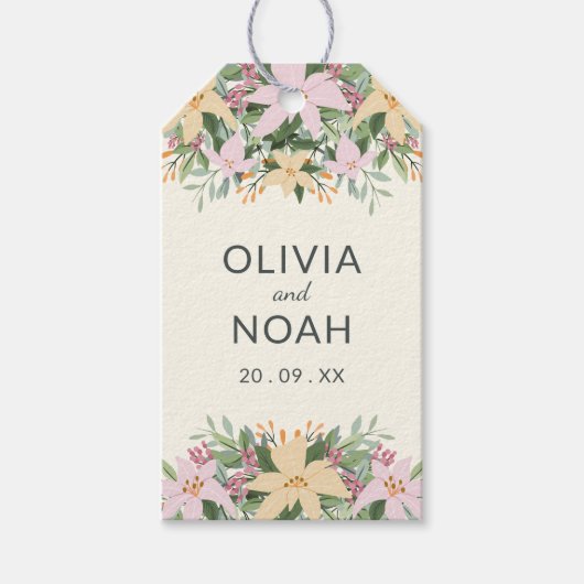 Romantische bloemenkrans bruiloft cadeaulabel (Voorkant)