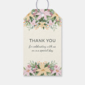 Romantische bloemenkrans bruiloft cadeaulabel (Achterkant)