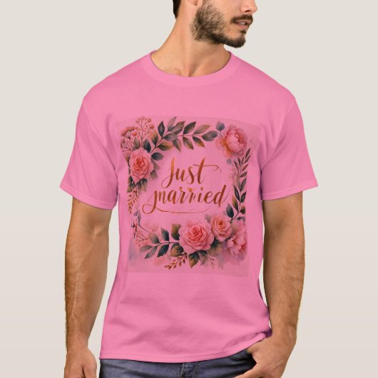 Romantische bloemenkrans net getrouwd met Mannen t T-shirt (Voorkant)