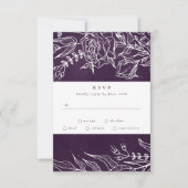 Romantische bloemenkrans paarse bruiloft RSVP kaartje (Voorkant)