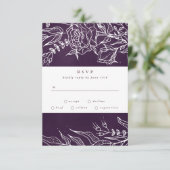 Romantische bloemenkrans paarse bruiloft RSVP kaartje (Staand voorkant)