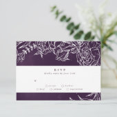 Romantische Bloemenkrans Paarse Bruiloft RSVP Kaartje (Staand voorkant)