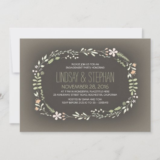 Romantische bloemenkrans  verlovingsfeest kaart (Voorkant)