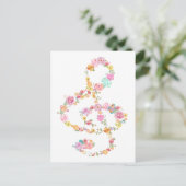 Romantische bloemenmuziek Treble Clef Briefkaart (Staand voorkant)