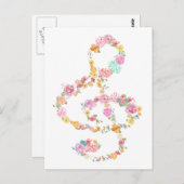 Romantische bloemenmuziek Treble Clef Briefkaart (Voorkant / Achterkant)