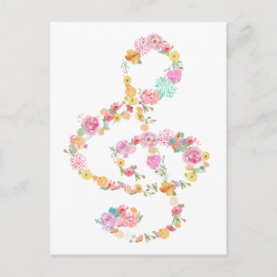 Romantische bloemenmuziek Treble Clef Briefkaart