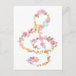 Romantische bloemenmuziek Treble Clef Briefkaart