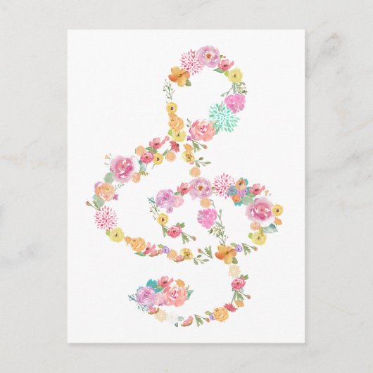 Romantische bloemenmuziek Treble Clef Briefkaart (Voorkant)