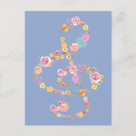 Romantische bloemenmuziek Treble Cleve op blauwe s Briefkaart