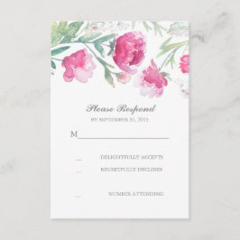 romantische bloemenpioenen waterverf bruiloft RSVP Kaartje